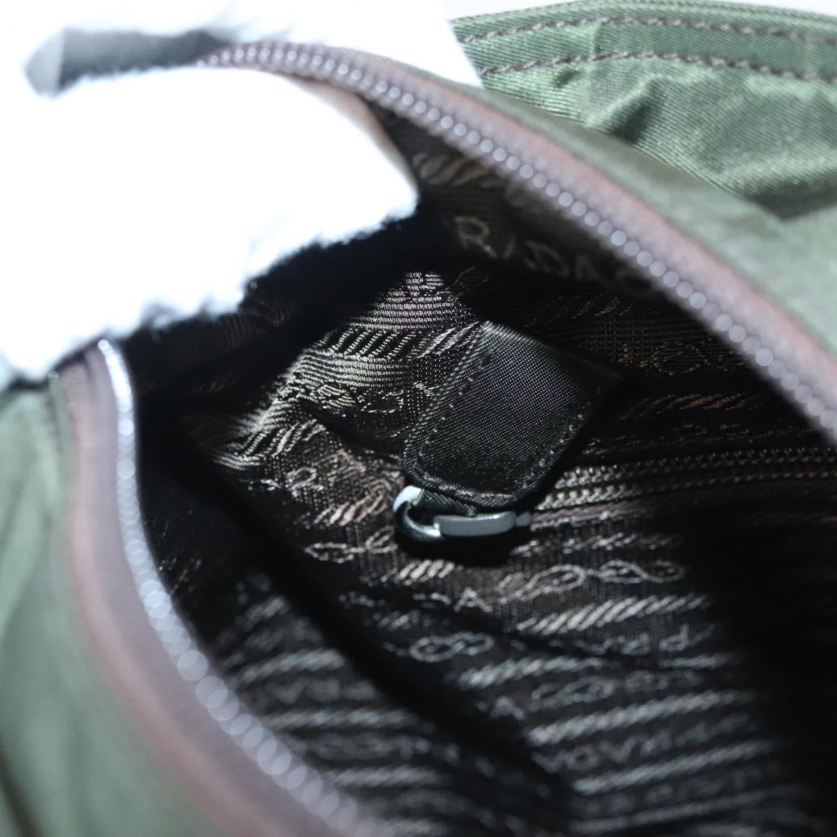 PRADA Shoulder Bag Nylon Khaki Silver Auth BA2451