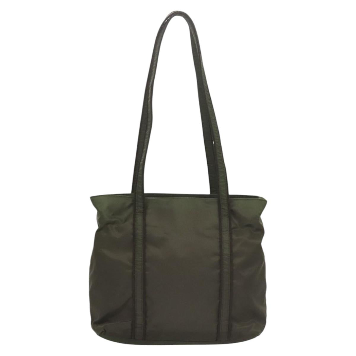 PRADA Shoulder Bag Nylon Khaki Silver Auth BA2451
