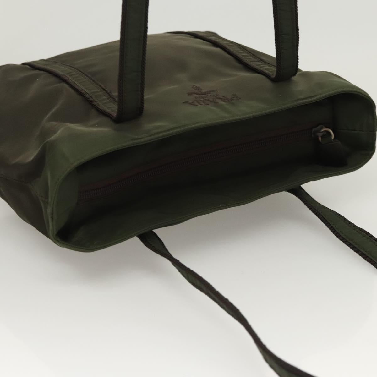 PRADA Shoulder Bag Nylon Khaki Silver Auth BA2451