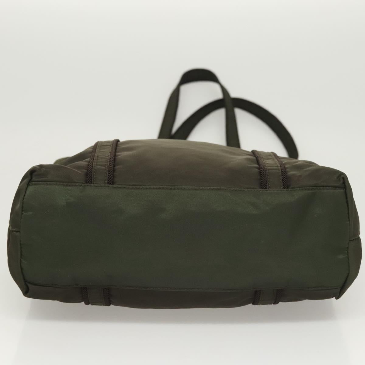 PRADA Shoulder Bag Nylon Khaki Silver Auth BA2451