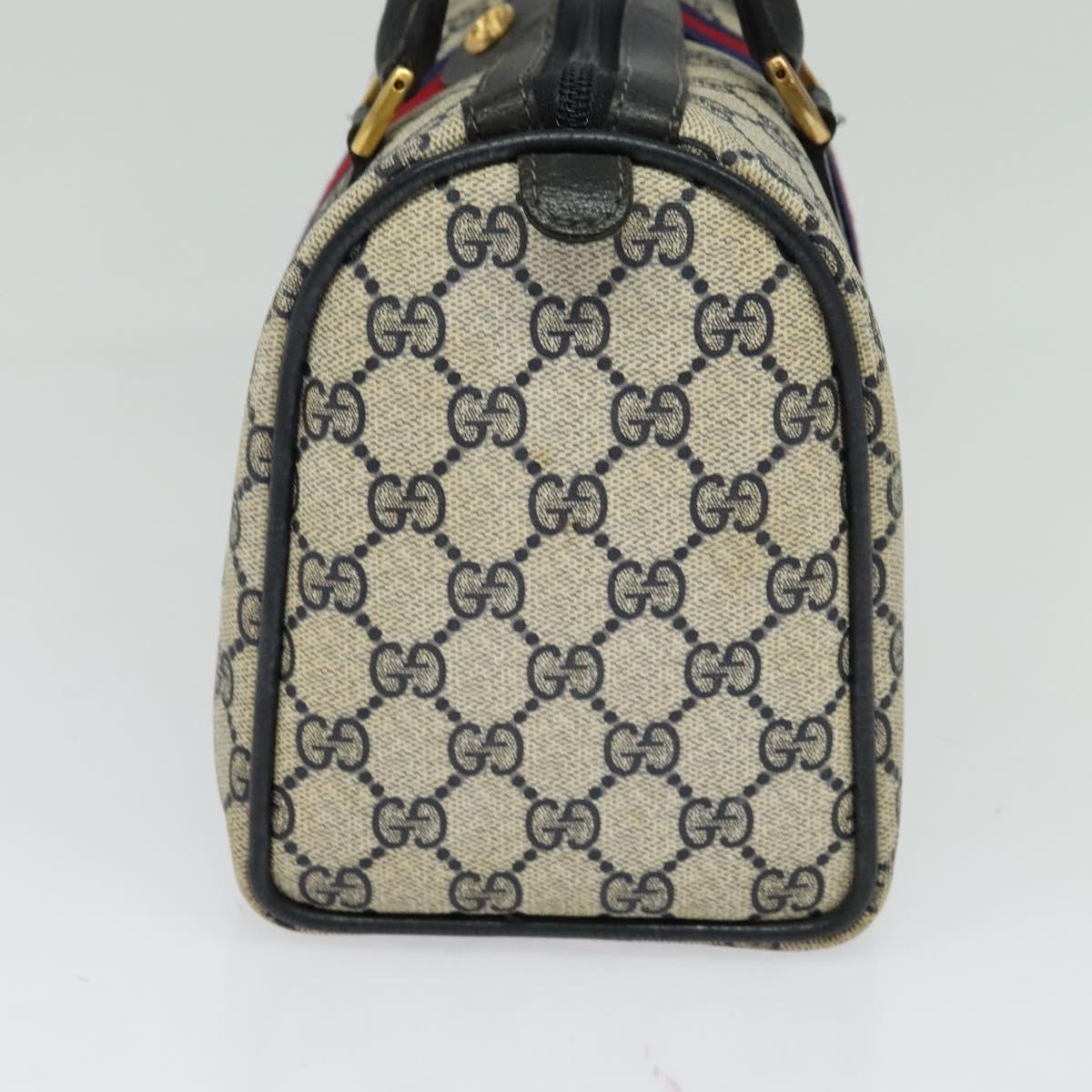 GUCCI GG Supreme Sherry Line Boston Bag PVC Navy Gold Red 40 02 006 Auth BA2453