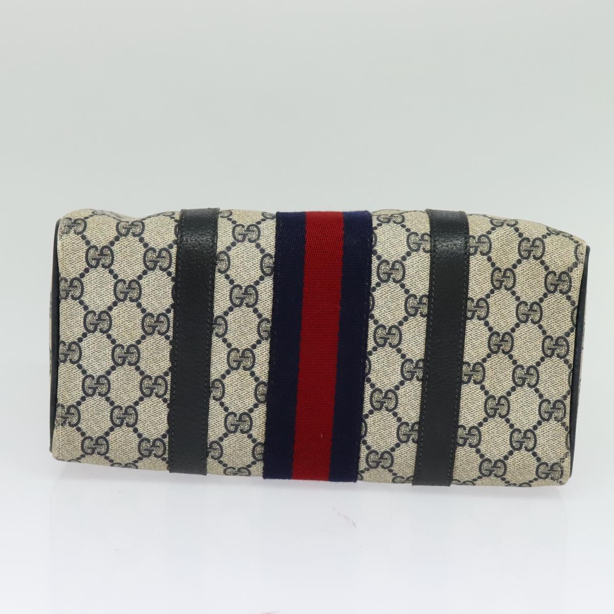 GUCCI GG Supreme Sherry Line Boston Bag PVC Navy Gold Red 40 02 006 Auth BA2453