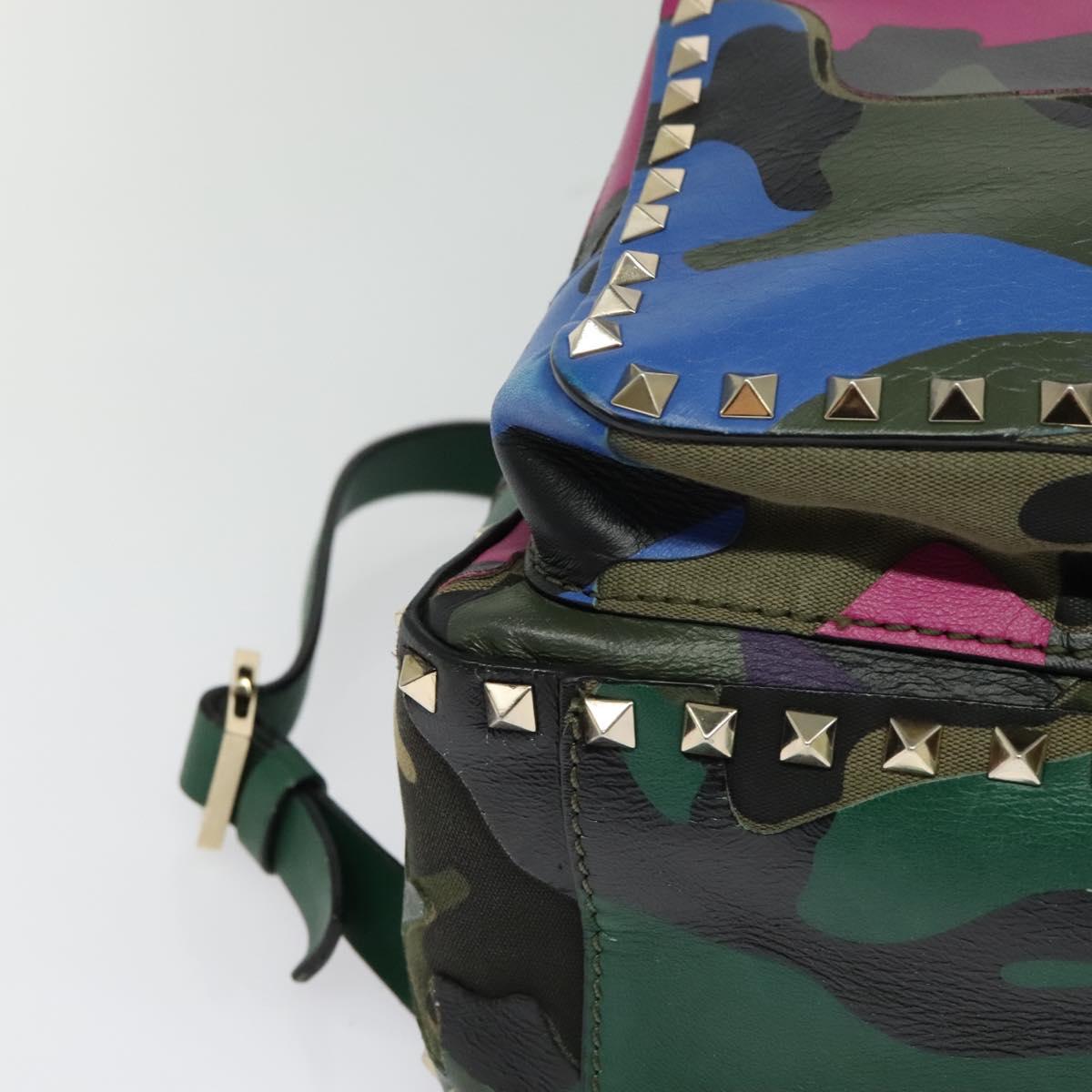 VALENTINO Studs Backpack Leather Camouflage Auth BA2454