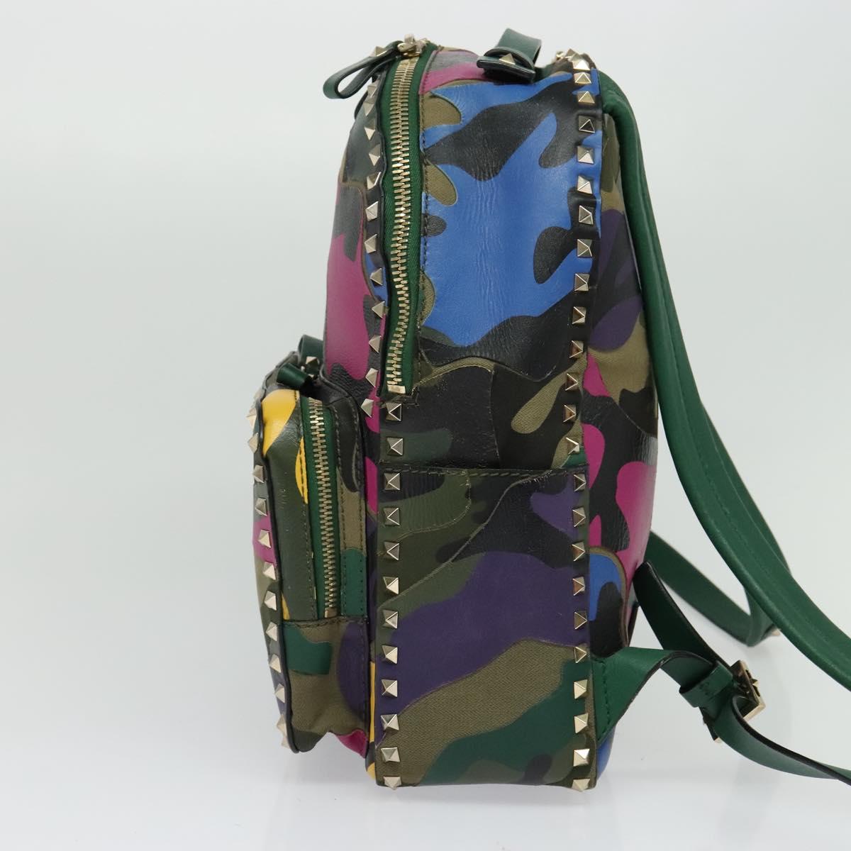 VALENTINO Studs Backpack Leather Camouflage Auth BA2454