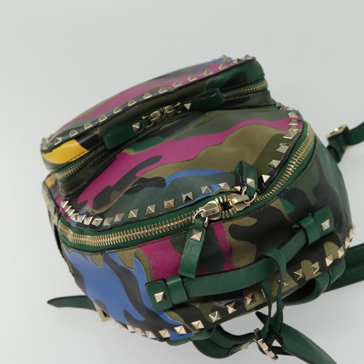 VALENTINO Studs Backpack Leather Camouflage Auth BA2454