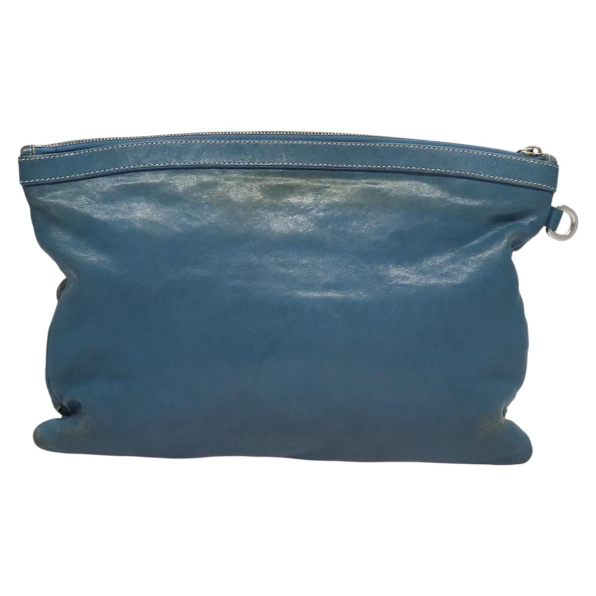 Jimmy Choo Studs Clutch Bag Leather Blue Silver Auth BA2456