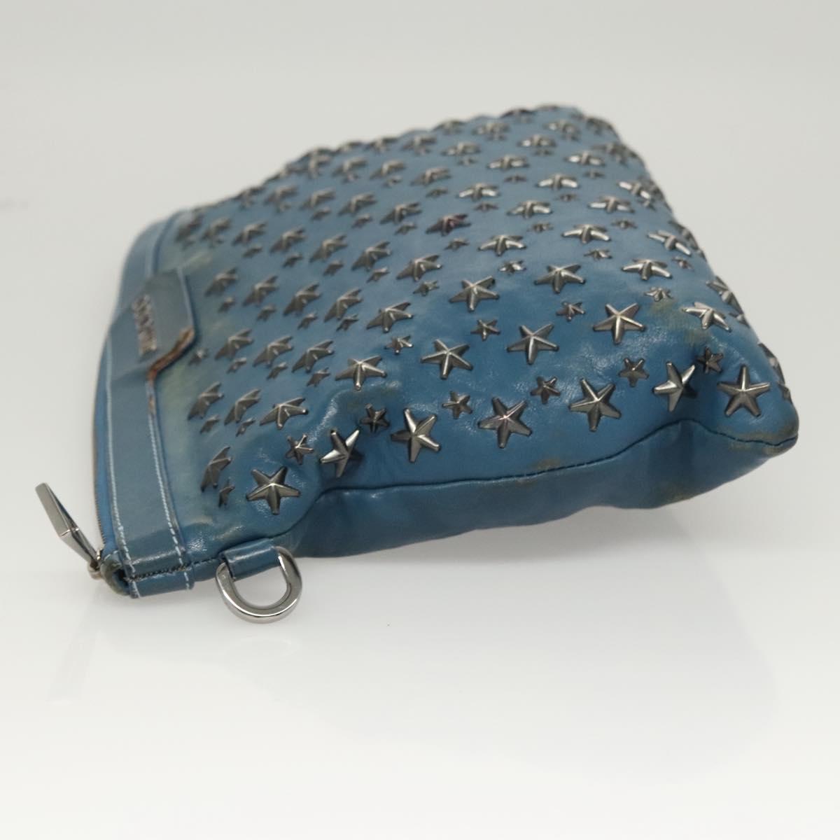Jimmy Choo Studs Clutch Bag Leather Blue Silver Auth BA2456