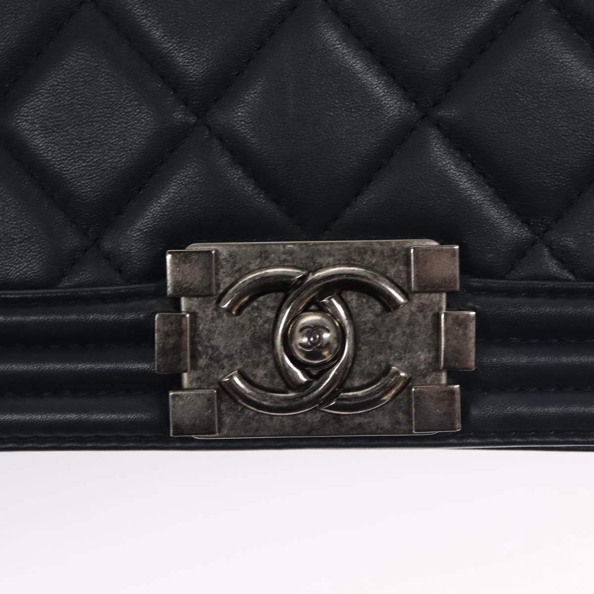 CHANEL Chain Matelasse Boy Chanel Shoulder Bag Lamb Skin Navy CC Auth BA246AM