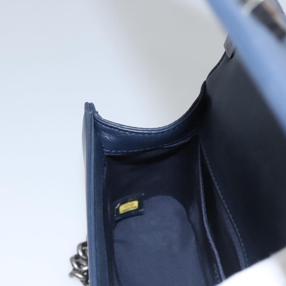 CHANEL Chain Matelasse Boy Chanel Shoulder Bag Lamb Skin Navy CC Auth BA246AM