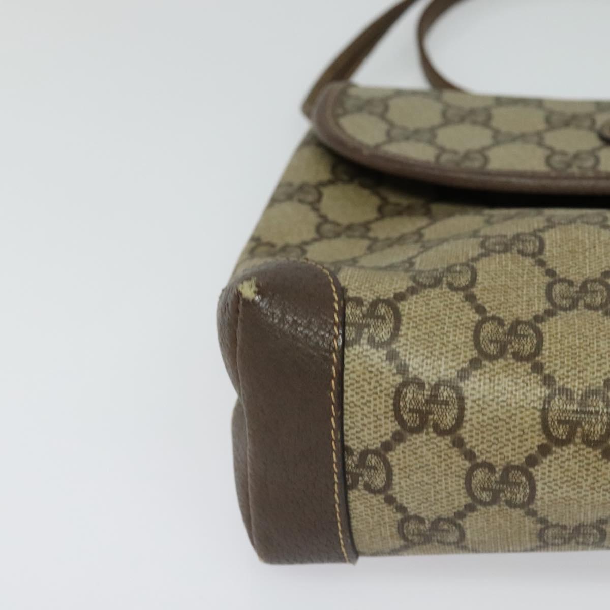 GUCCI GG Supreme Shoulder Bag PVC Beige Gold Auth BA2472