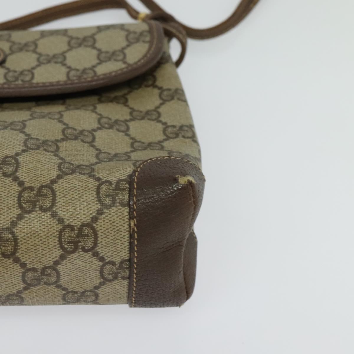 GUCCI GG Supreme Shoulder Bag PVC Beige Gold Auth BA2472