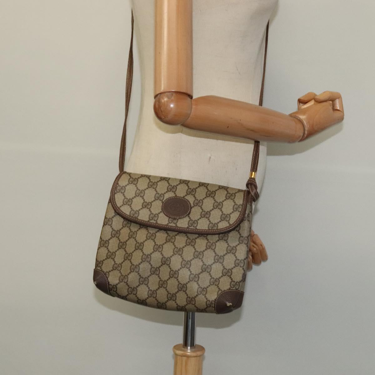 GUCCI GG Supreme Shoulder Bag PVC Beige Gold Auth BA2472