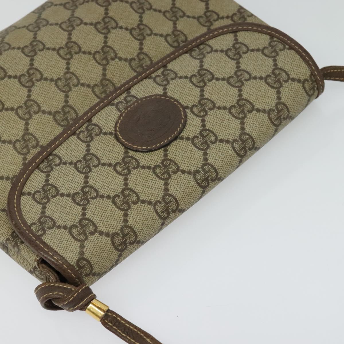 GUCCI GG Supreme Shoulder Bag PVC Beige Gold Auth BA2472