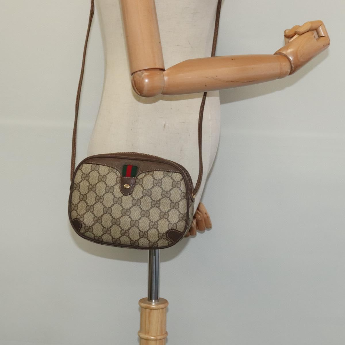 GUCCI GG Supreme Web Sherry Line Bag PVC Beige Gold 89 02 066 Auth BA2473