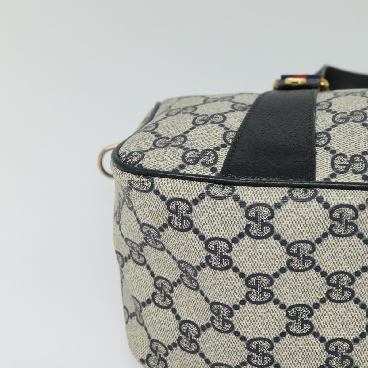 GUCCI GG Supreme Sherry Line Bag PVC 2way Navy Gold 39 02 040 Auth BA2475