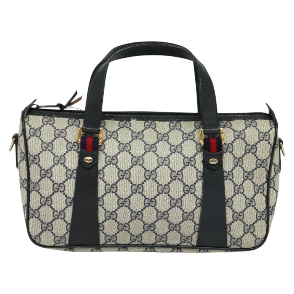 GUCCI GG Supreme Sherry Line Bag PVC 2way Navy Gold 39 02 040 Auth BA2475
