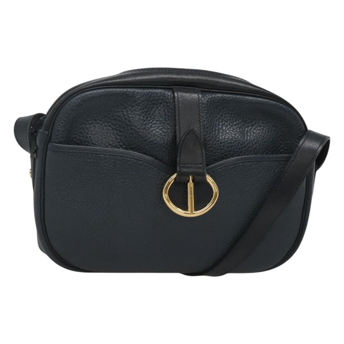 Christian Dior Shoulder Bag Leather Navy Gold Auth BA2504