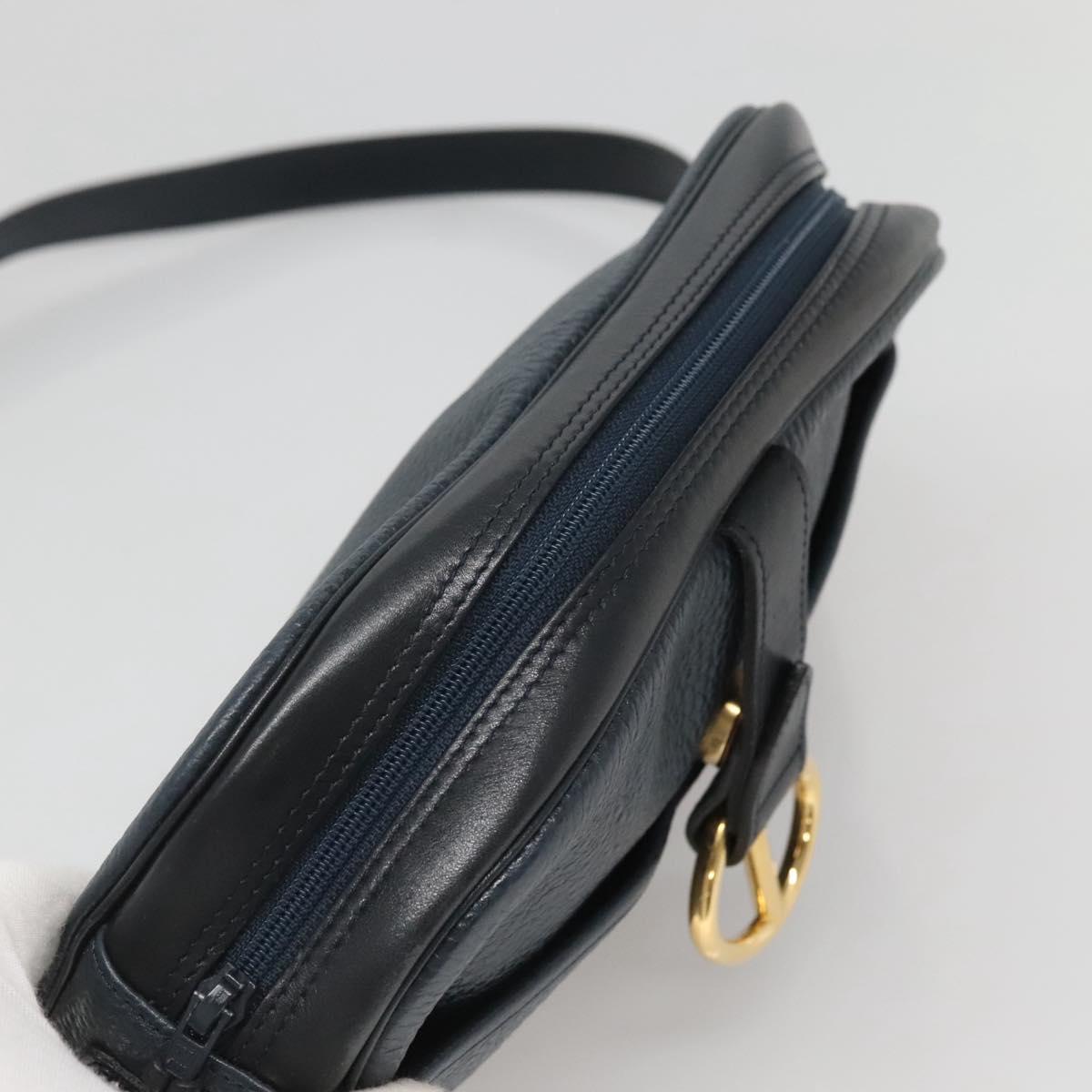 Christian Dior Shoulder Bag Leather Navy Gold Auth BA2504