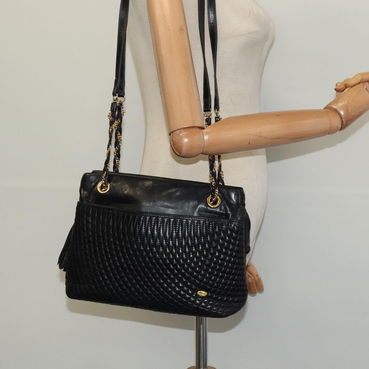 BALLY Shoulder Bag Leather Black Gold Auth BA2507