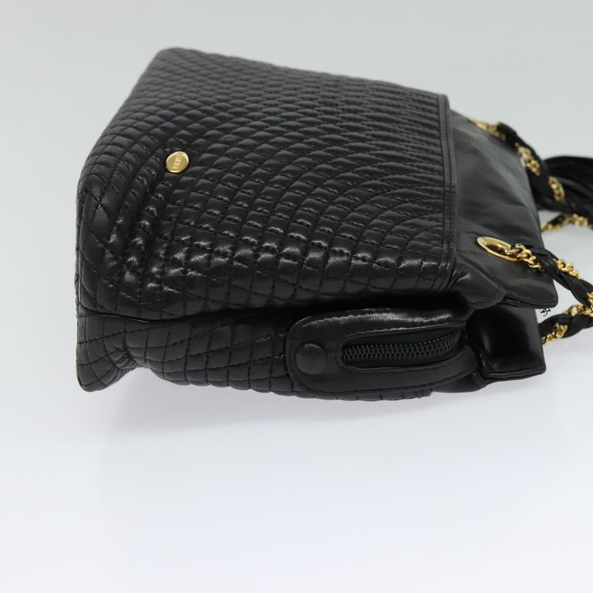 BALLY Shoulder Bag Leather Black Gold Auth BA2507