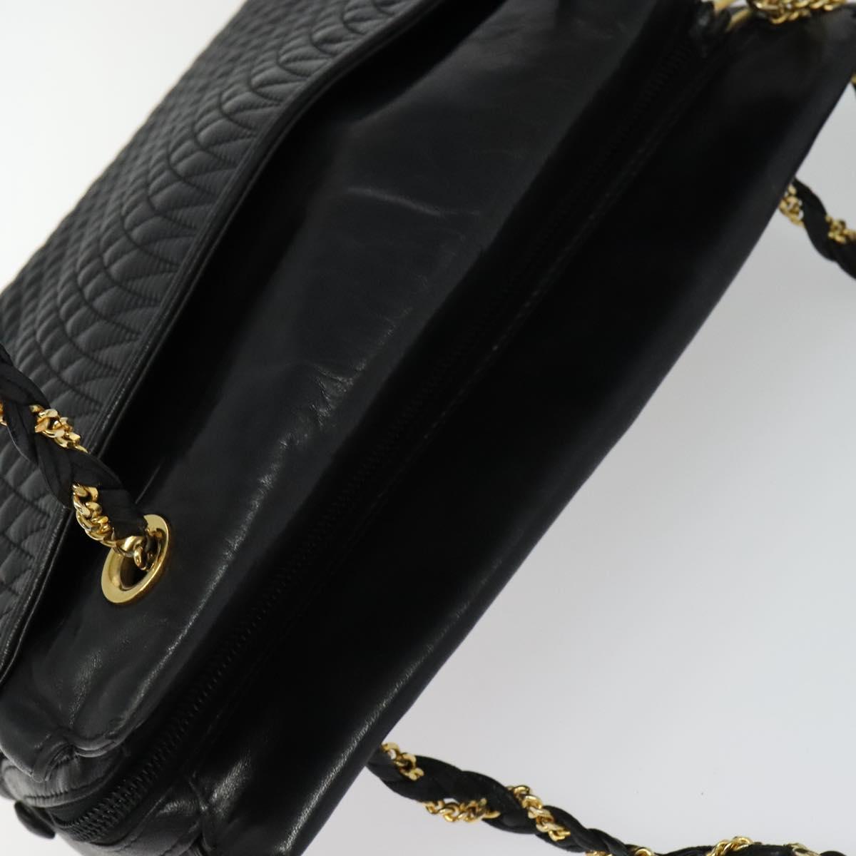 BALLY Shoulder Bag Leather Black Gold Auth BA2507