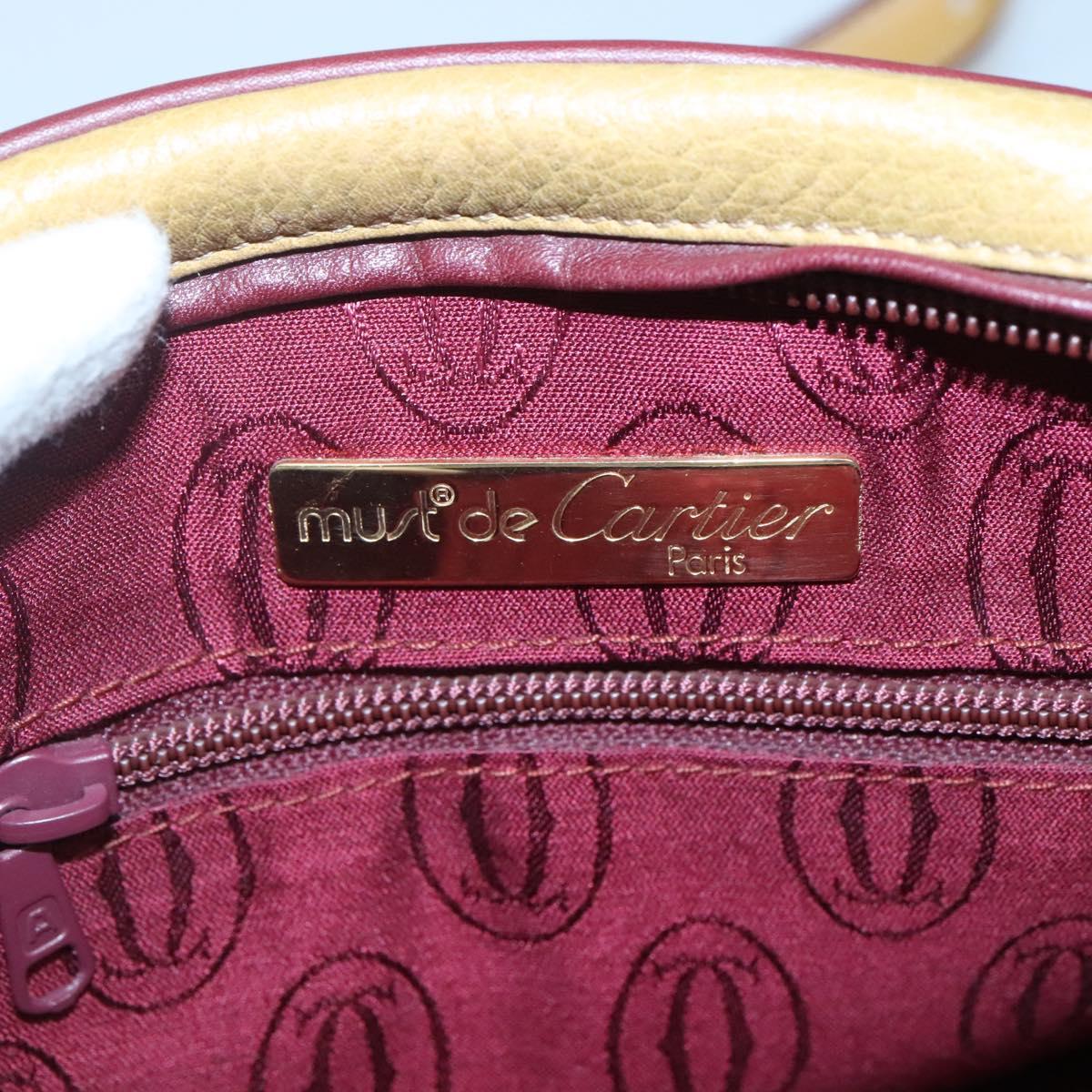 CARTIER Shoulder Bag Leather Yellow Gold Auth BA2511