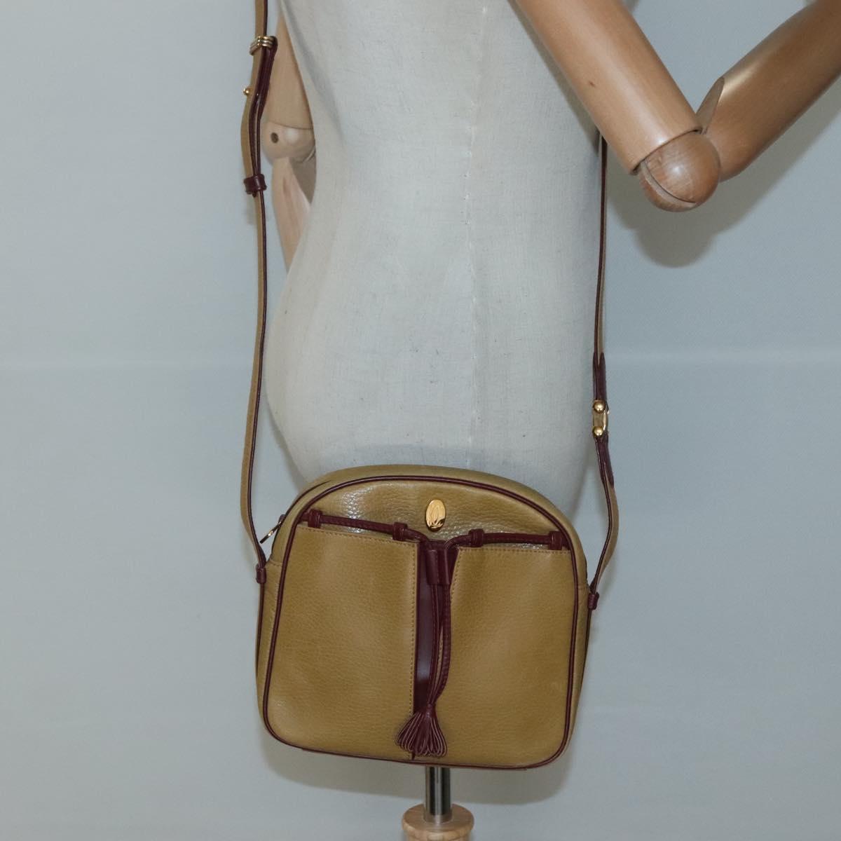 CARTIER Shoulder Bag Leather Yellow Gold Auth BA2511