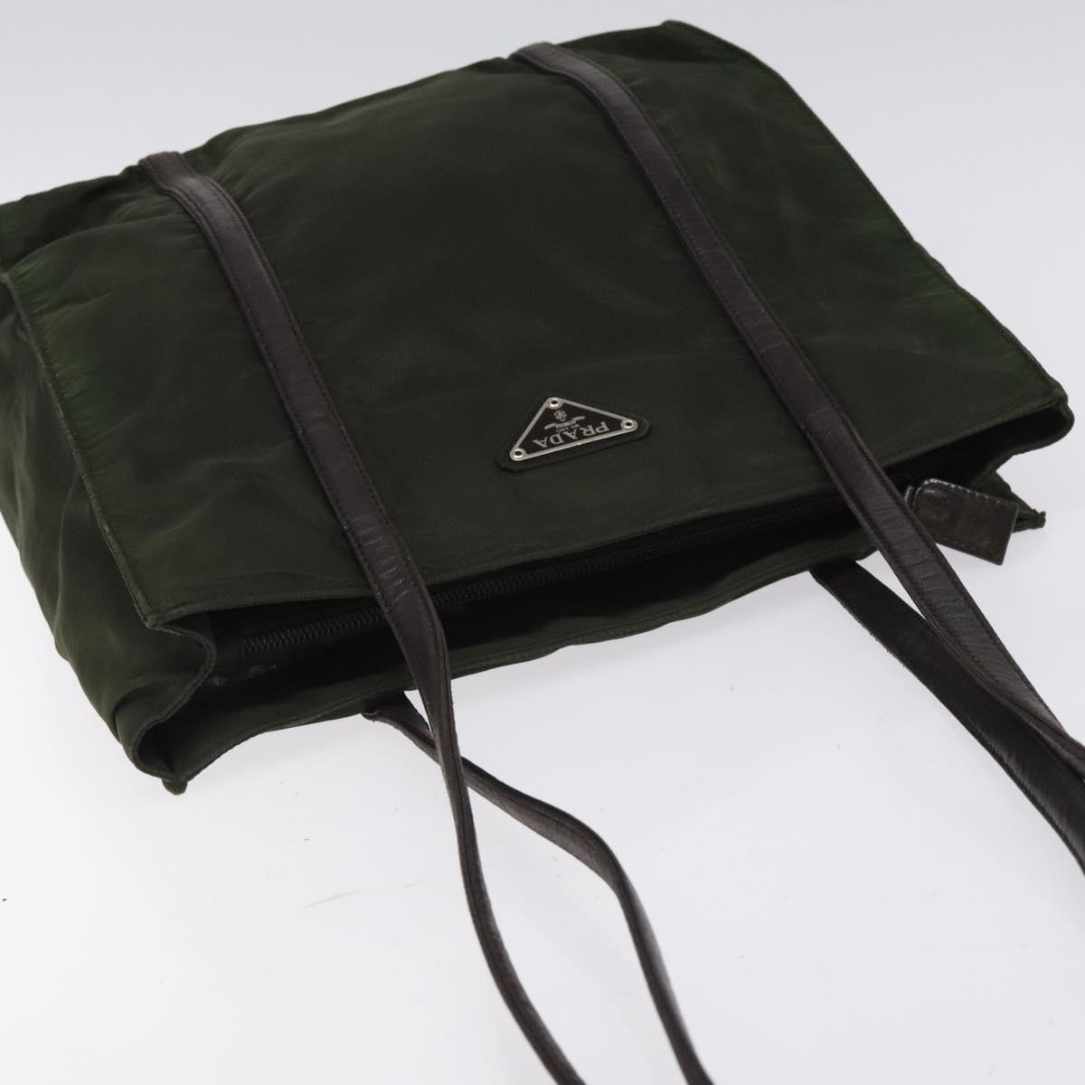 PRADA Shoulder Bag Nylon Green Silver Auth BA2512