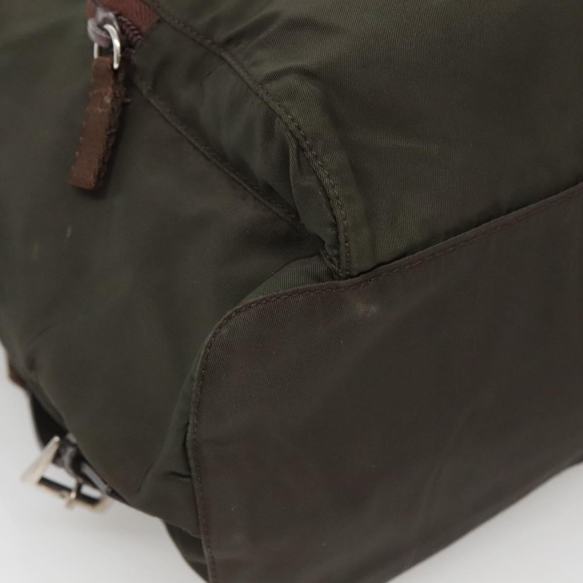 PRADA Backpack Nylon Khaki Silver Auth BA2515