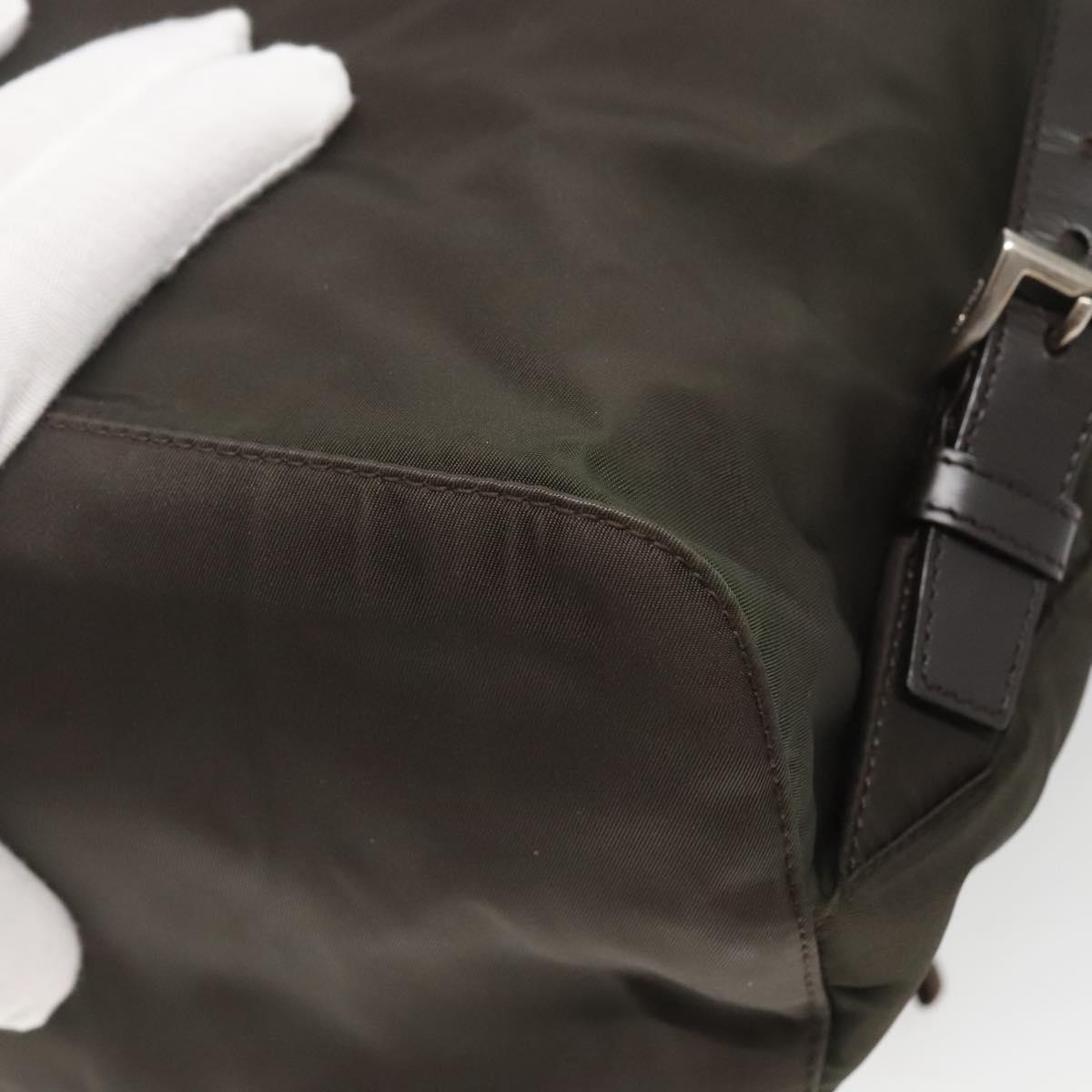 PRADA Backpack Nylon Khaki Silver Auth BA2515