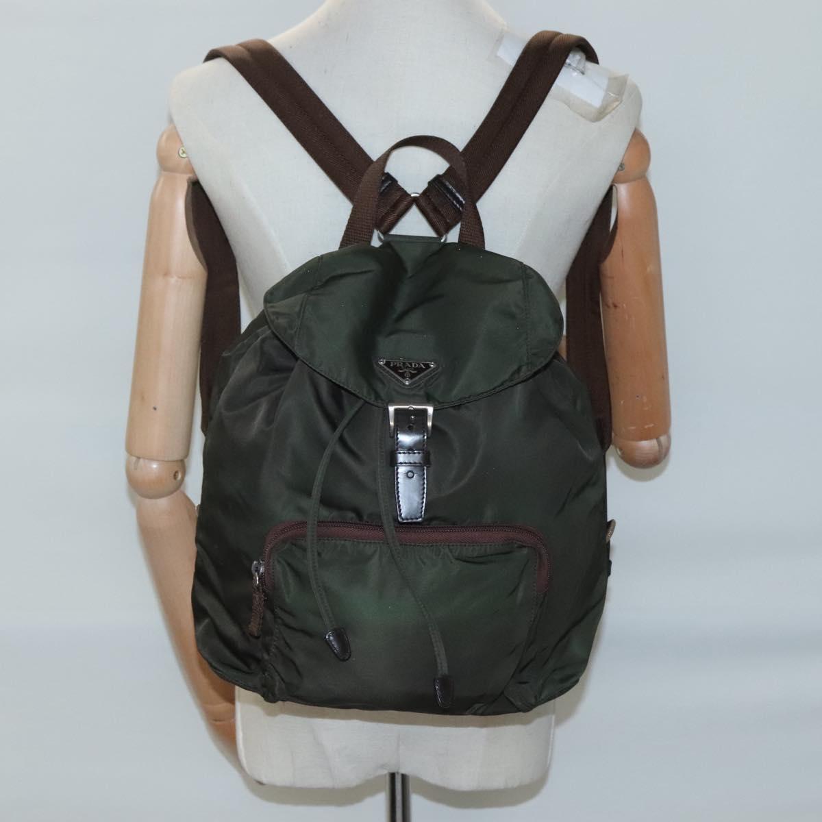 PRADA Backpack Nylon Khaki Silver Auth BA2515