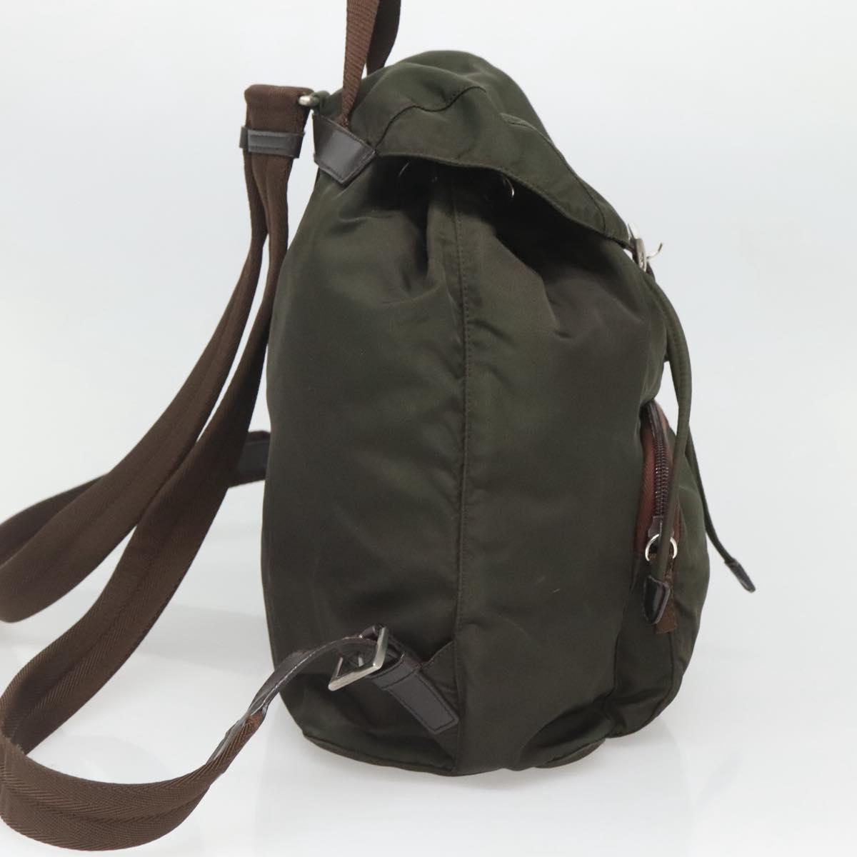 PRADA Backpack Nylon Khaki Silver Auth BA2515