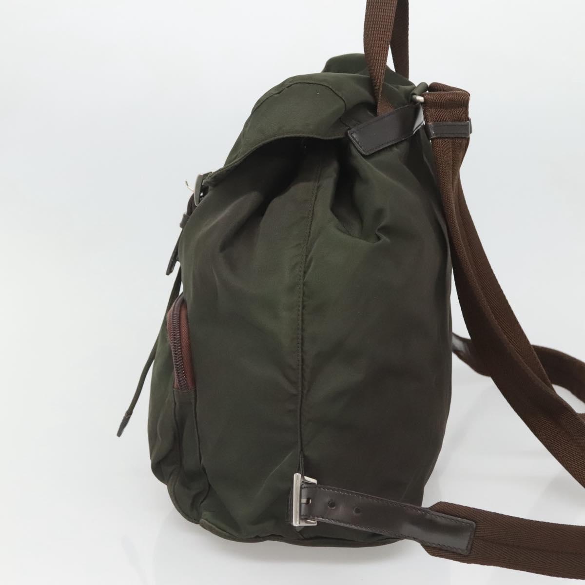 PRADA Backpack Nylon Khaki Silver Auth BA2515