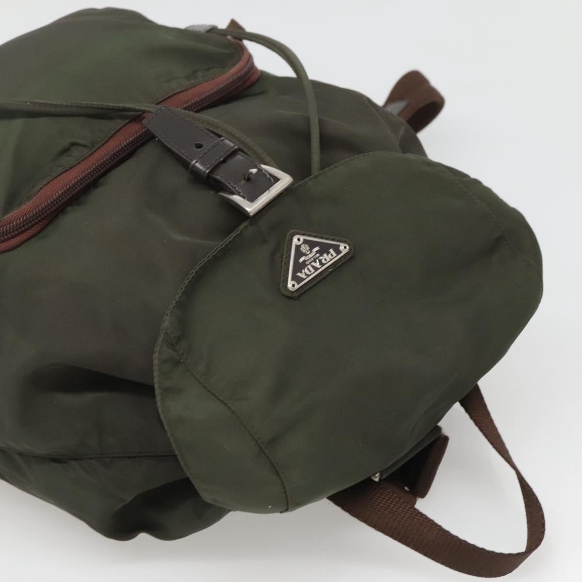 PRADA Backpack Nylon Khaki Silver Auth BA2515