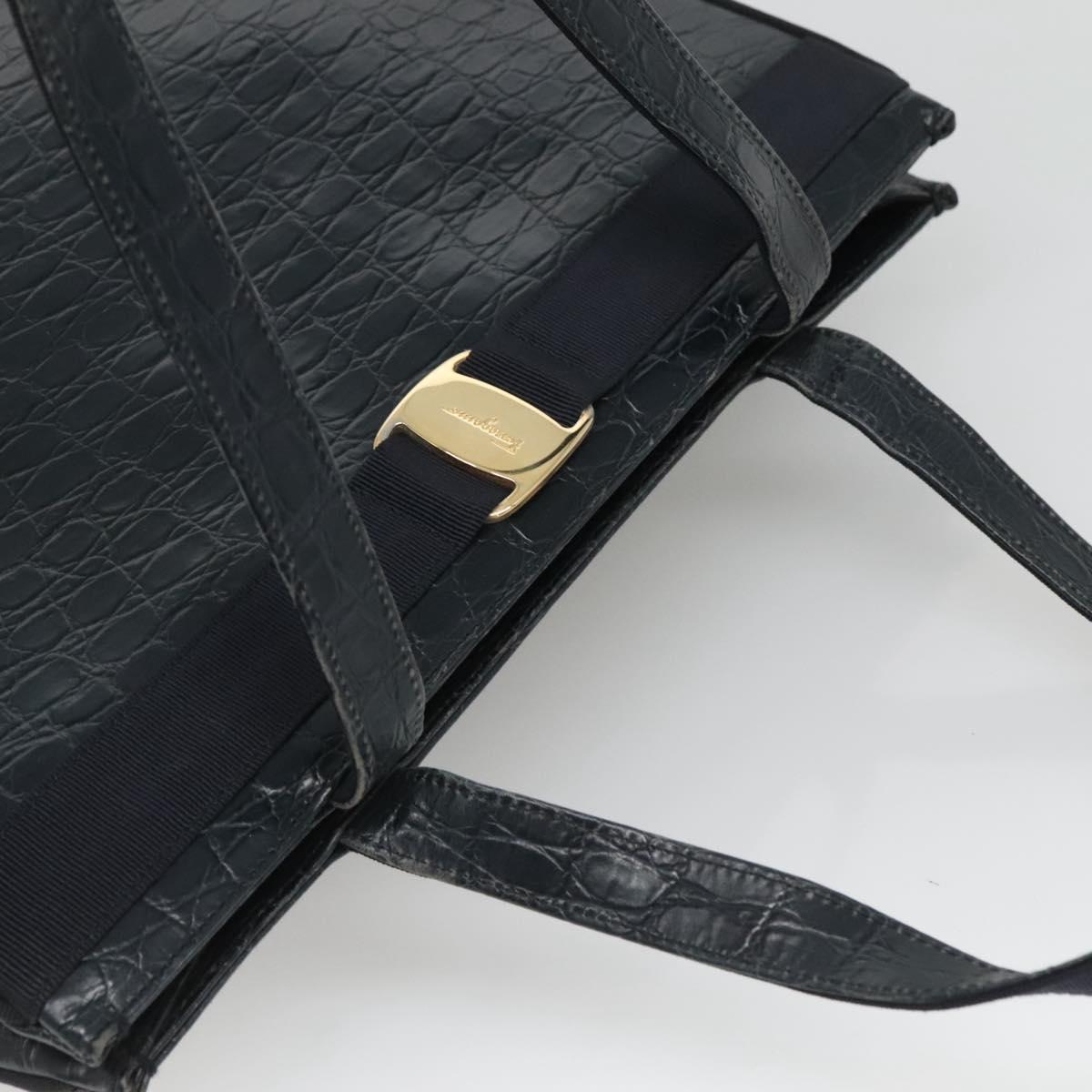 Salvatore Ferragamo Shoulder Bag Leather Navy Gold Auth BA2523