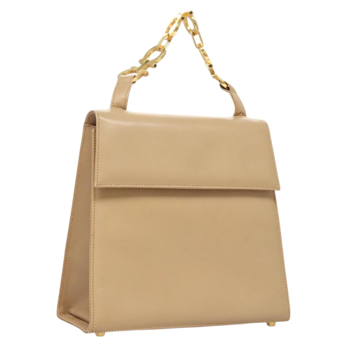 Salvatore Ferragamo Hand Bag Leather Beige Gold Auth BA2524