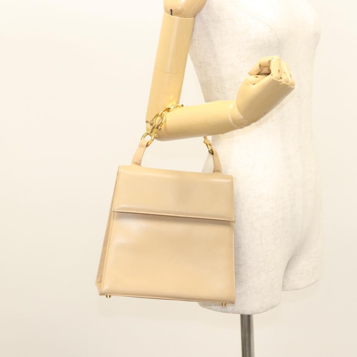 Salvatore Ferragamo Hand Bag Leather Beige Gold Auth BA2524