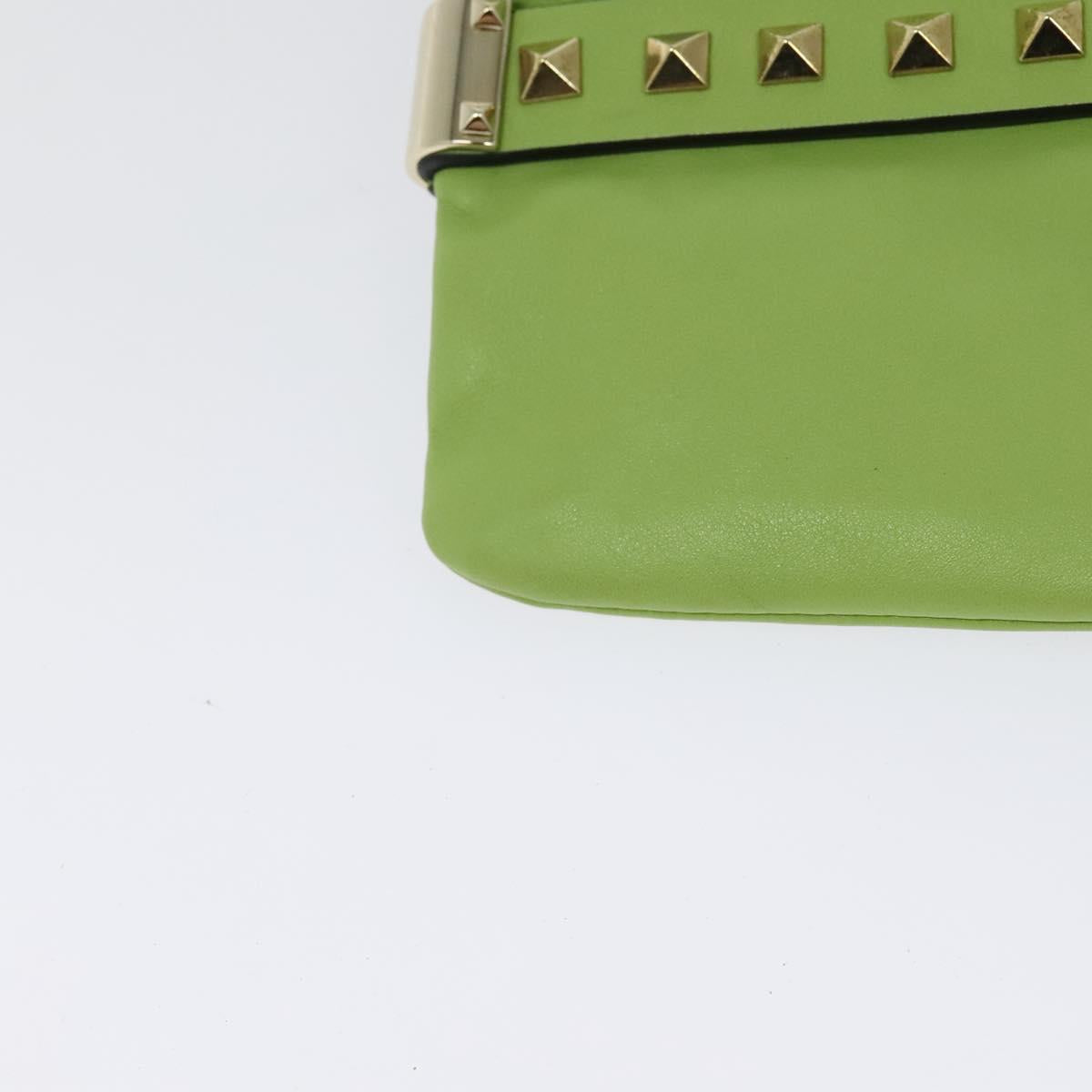 VALENTINO Studs Clutch Bag Leather Gold Light green Auth BA2541