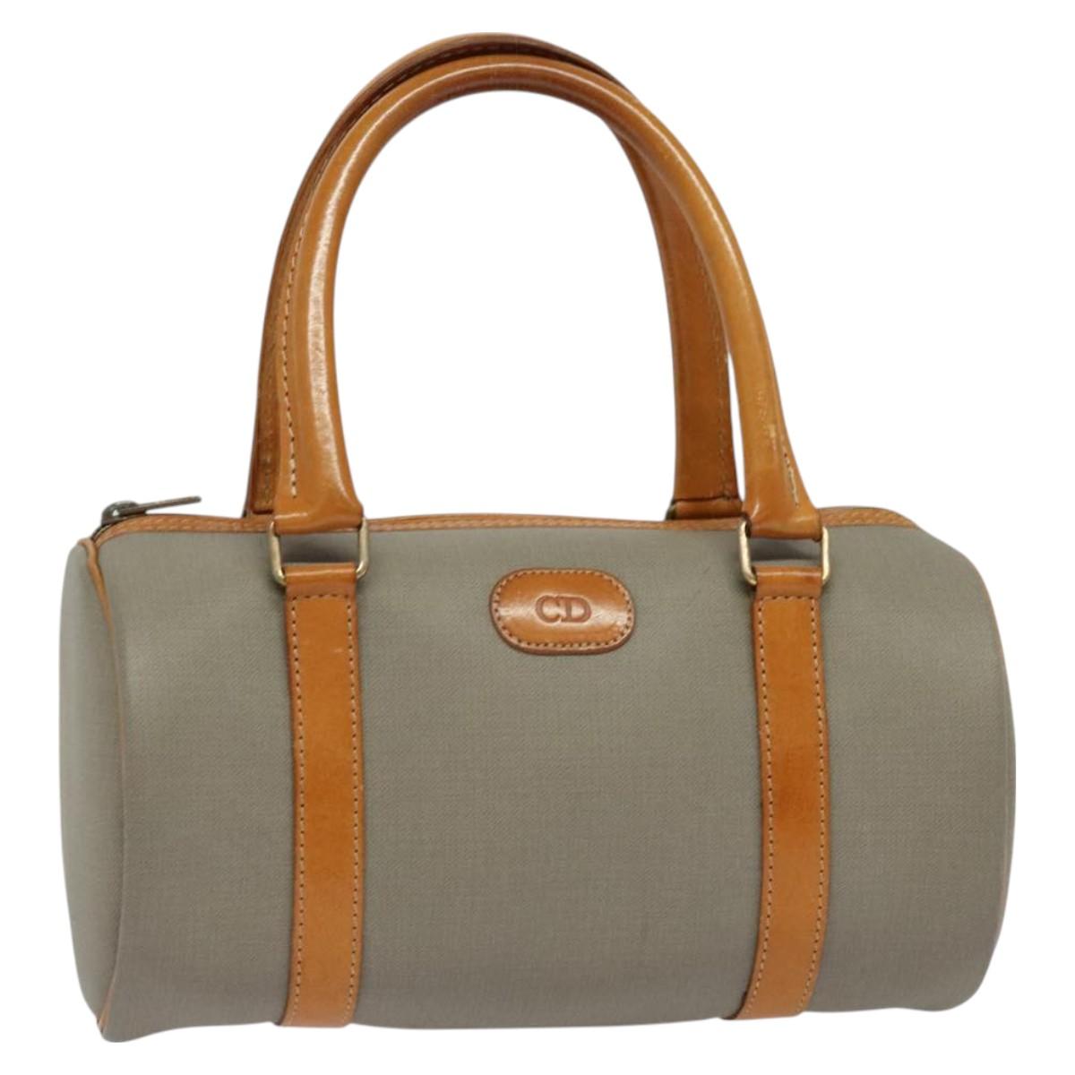 Christian Dior Hand Bag Leather PVC Gray Gold Auth BA2551