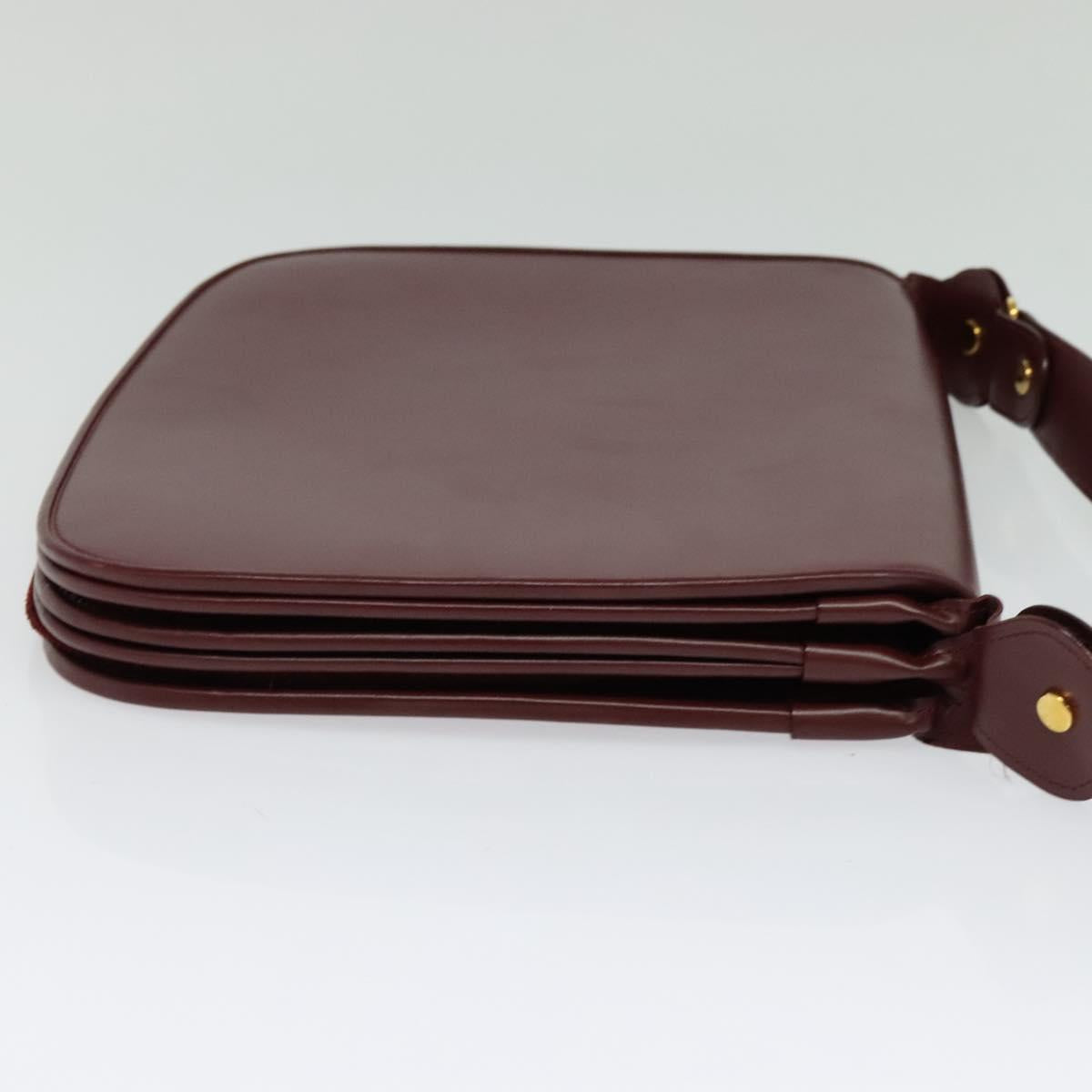 CARTIER Must Line Shoulder Bag Leather Bordeaux Gold Auth BA2553