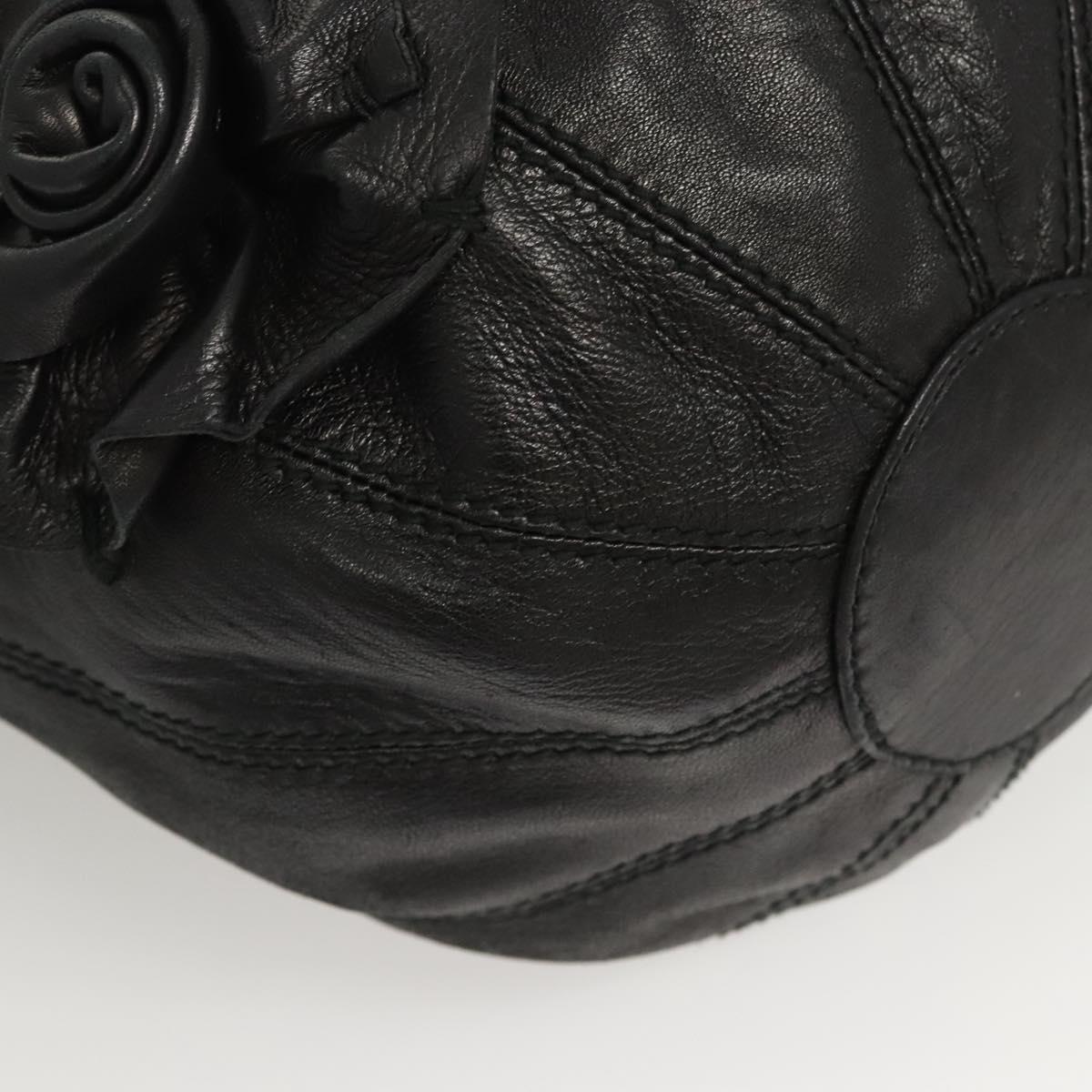 VALENTINO Shoulder Bag Leather Black Gold Auth BA2556