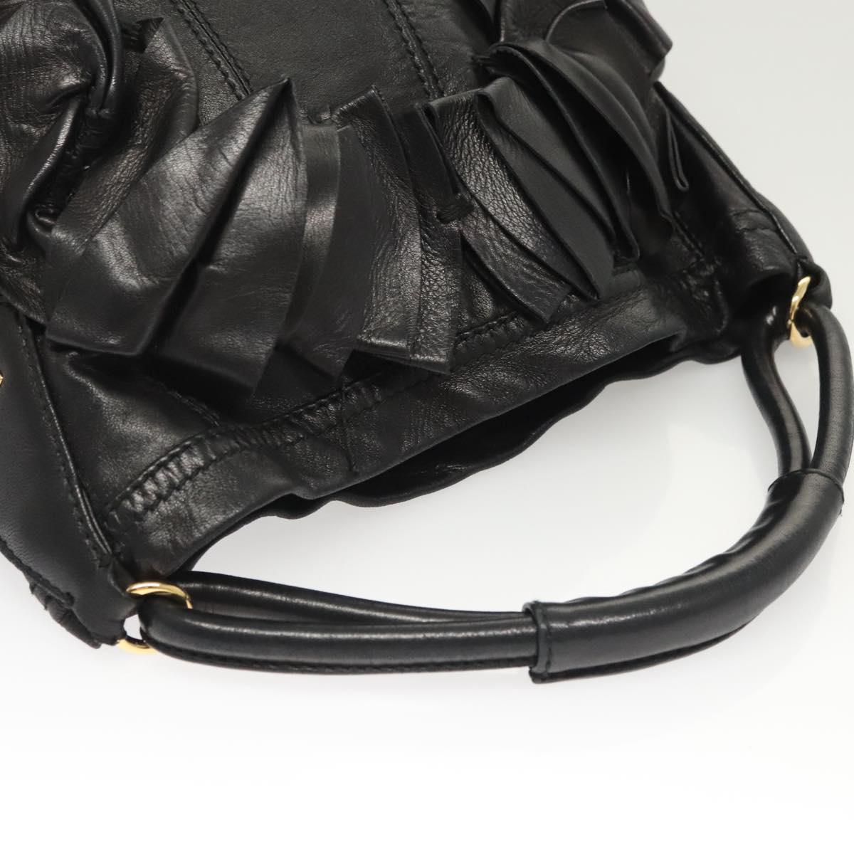 VALENTINO Shoulder Bag Leather Black Gold Auth BA2556