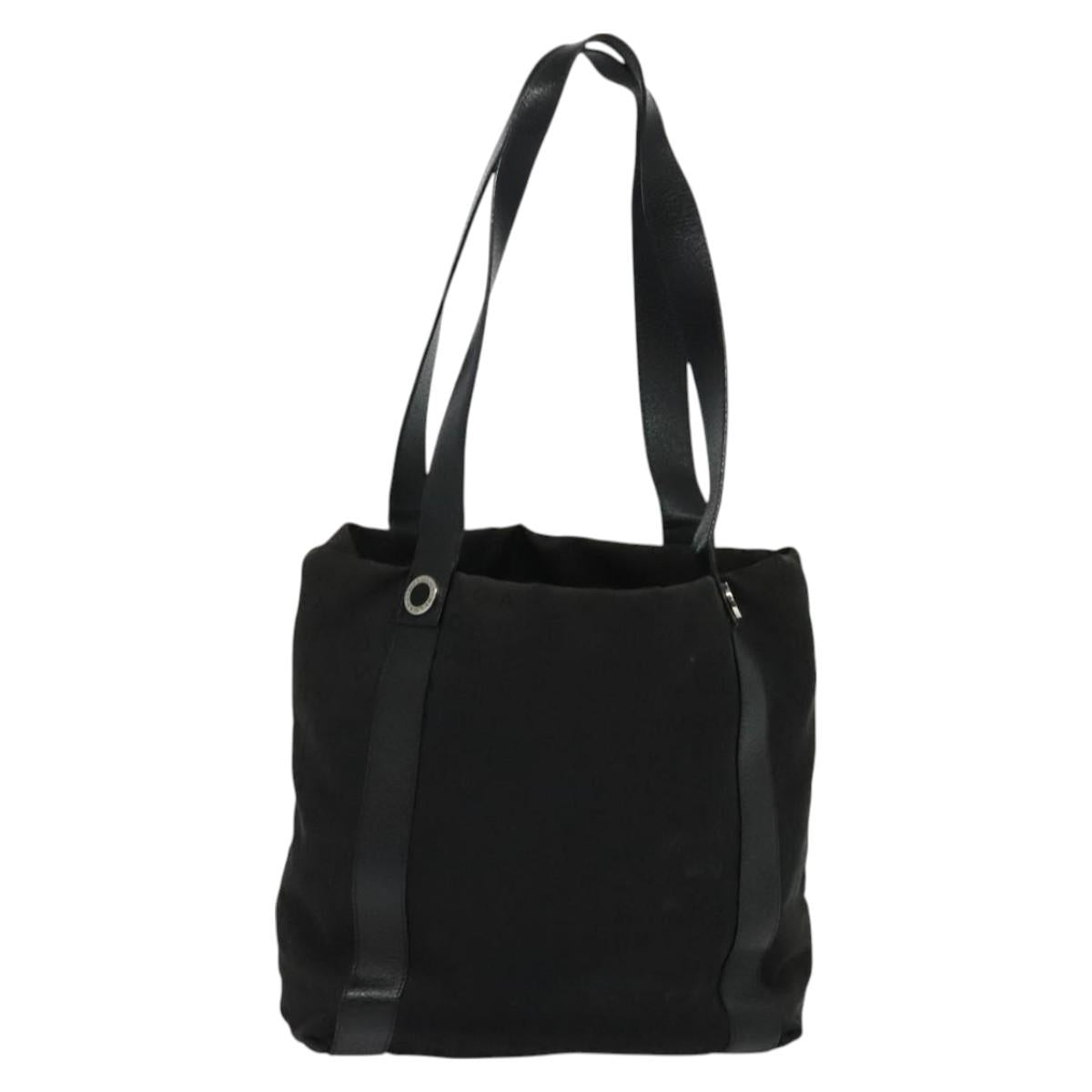 BVLGARI Logo Mania Tote Bag Canvas Black Silver Auth BA2558