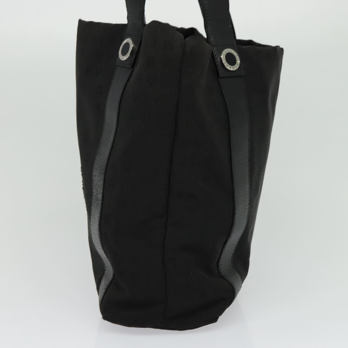 BVLGARI Logo Mania Tote Bag Canvas Black Silver Auth BA2558
