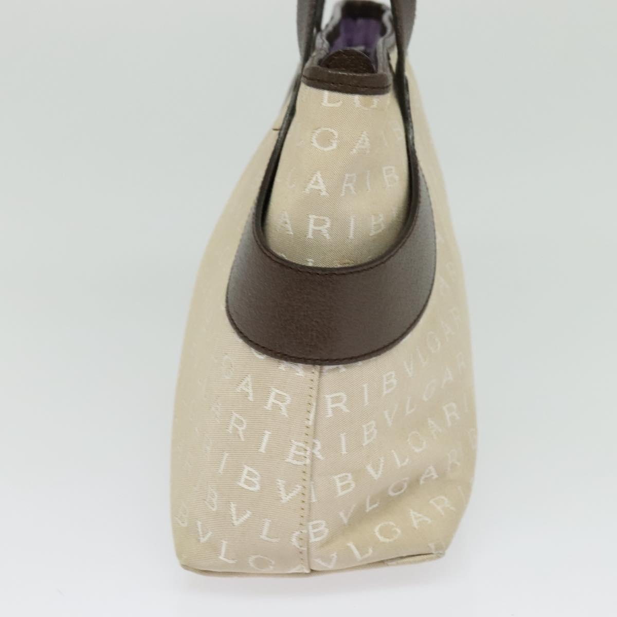 BVLGARI Logo Mania Tote Bag Canvas Beige Silver Auth BA2559