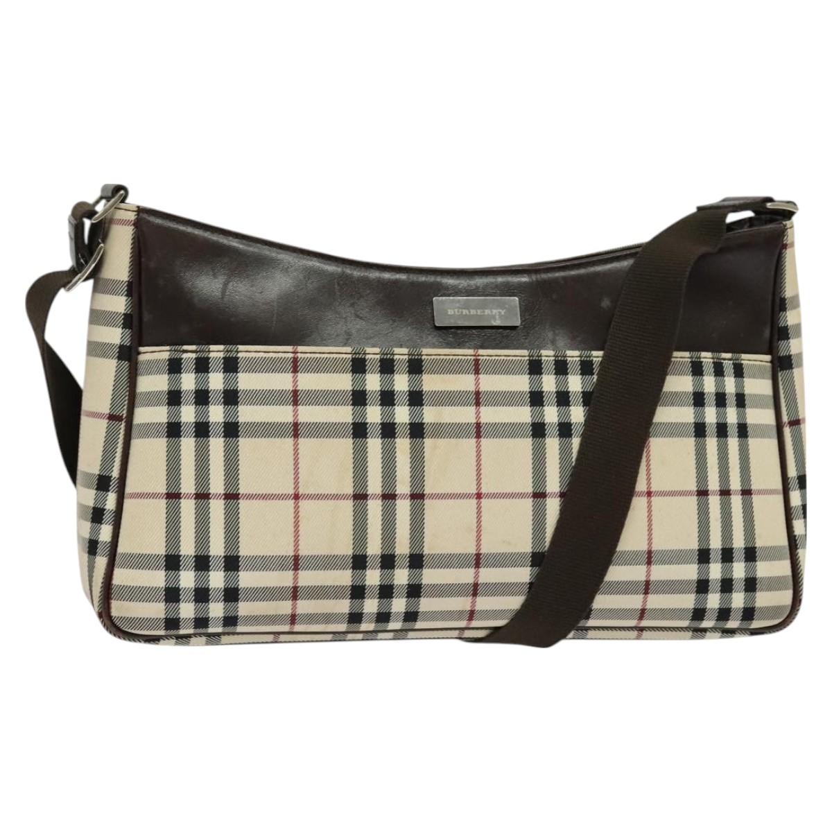 BURBERRY Nova Check Shoulder Bag Canvas Beige Silver Auth BA2560