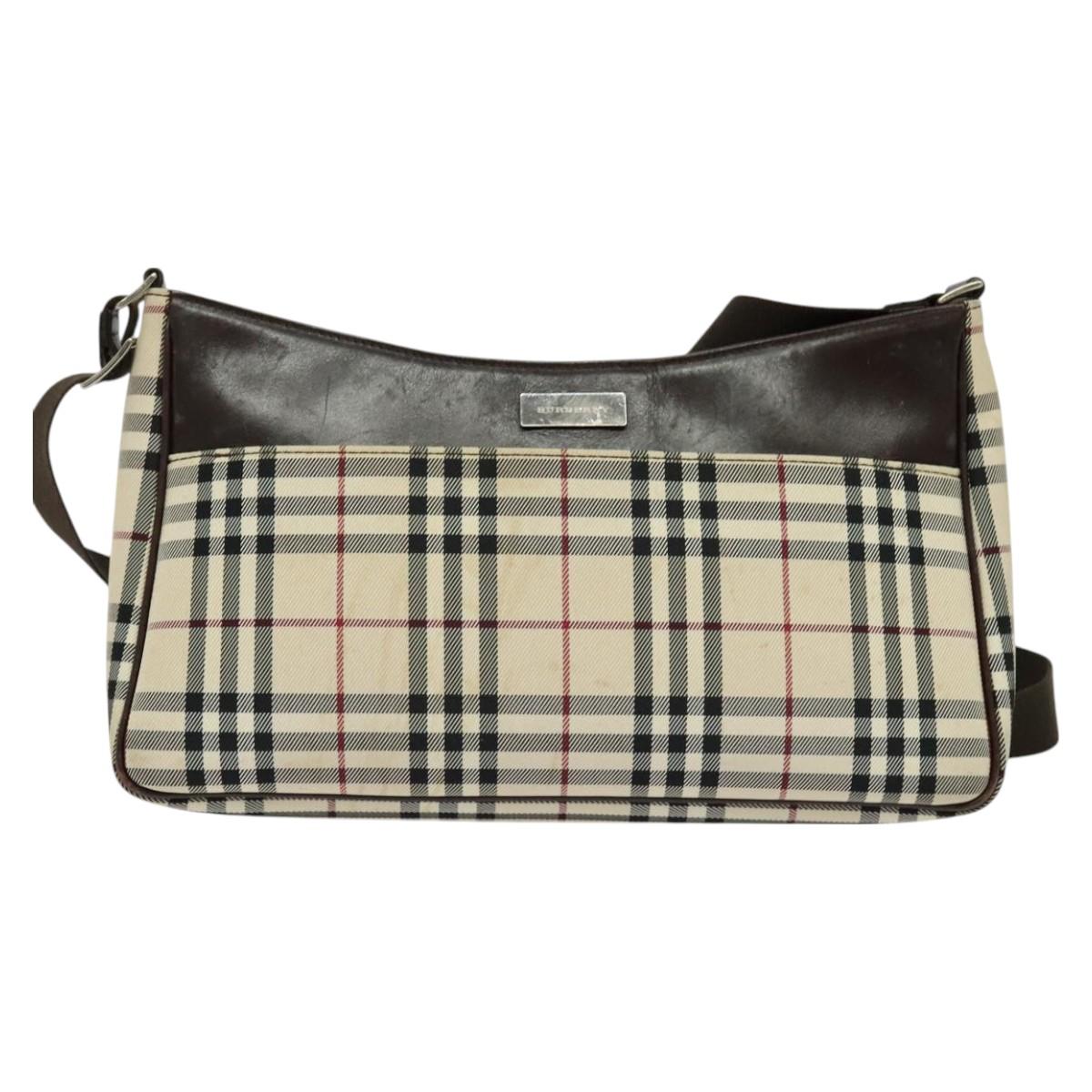 BURBERRY Nova Check Shoulder Bag Canvas Beige Silver Auth BA2560