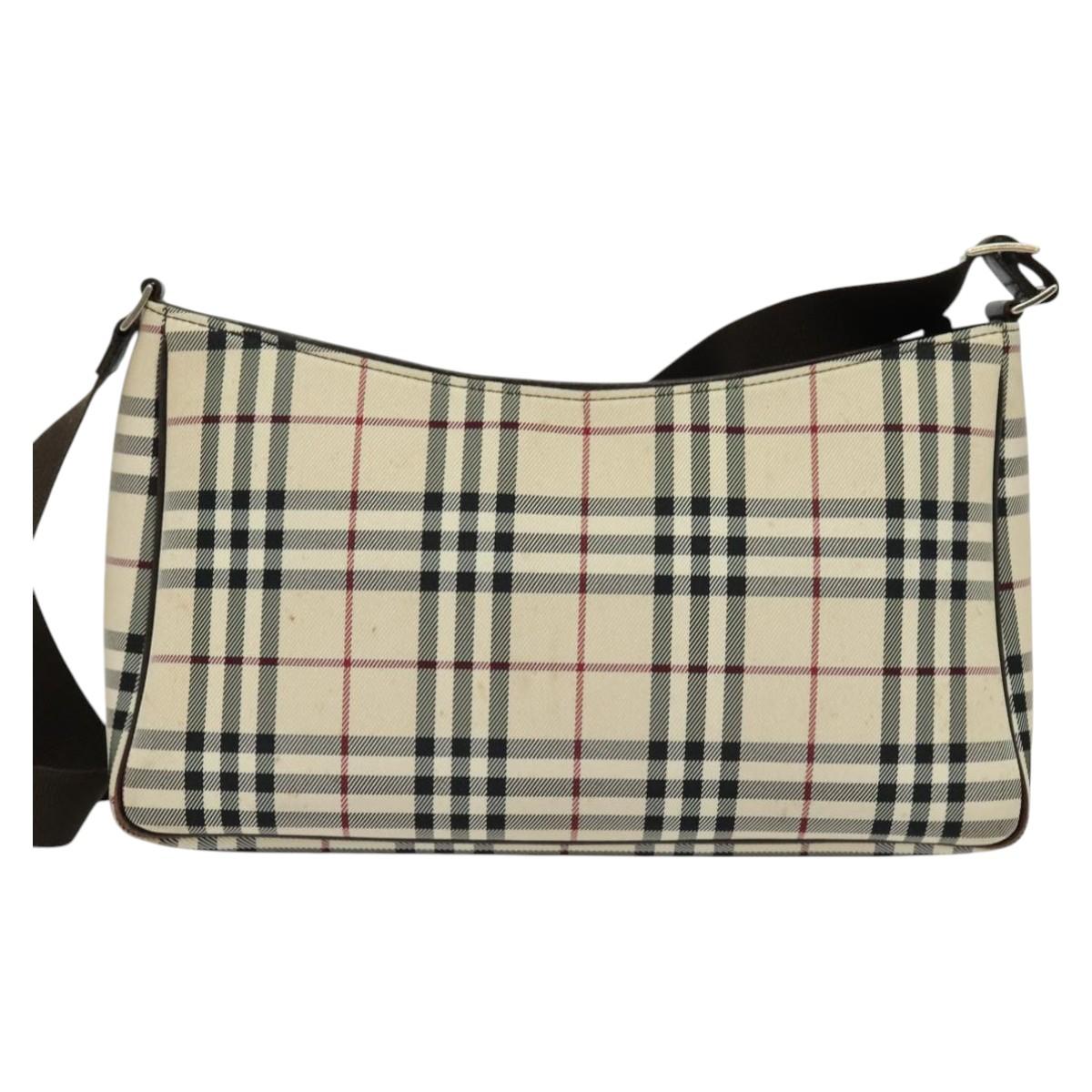 BURBERRY Nova Check Shoulder Bag Canvas Beige Silver Auth BA2560