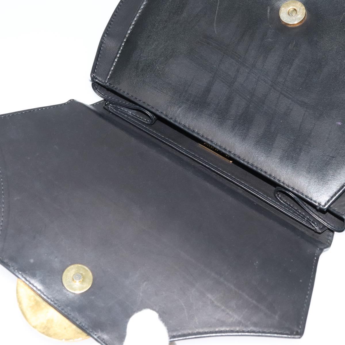 BALLY Hand Bag Leather Black Gold Auth BA2567