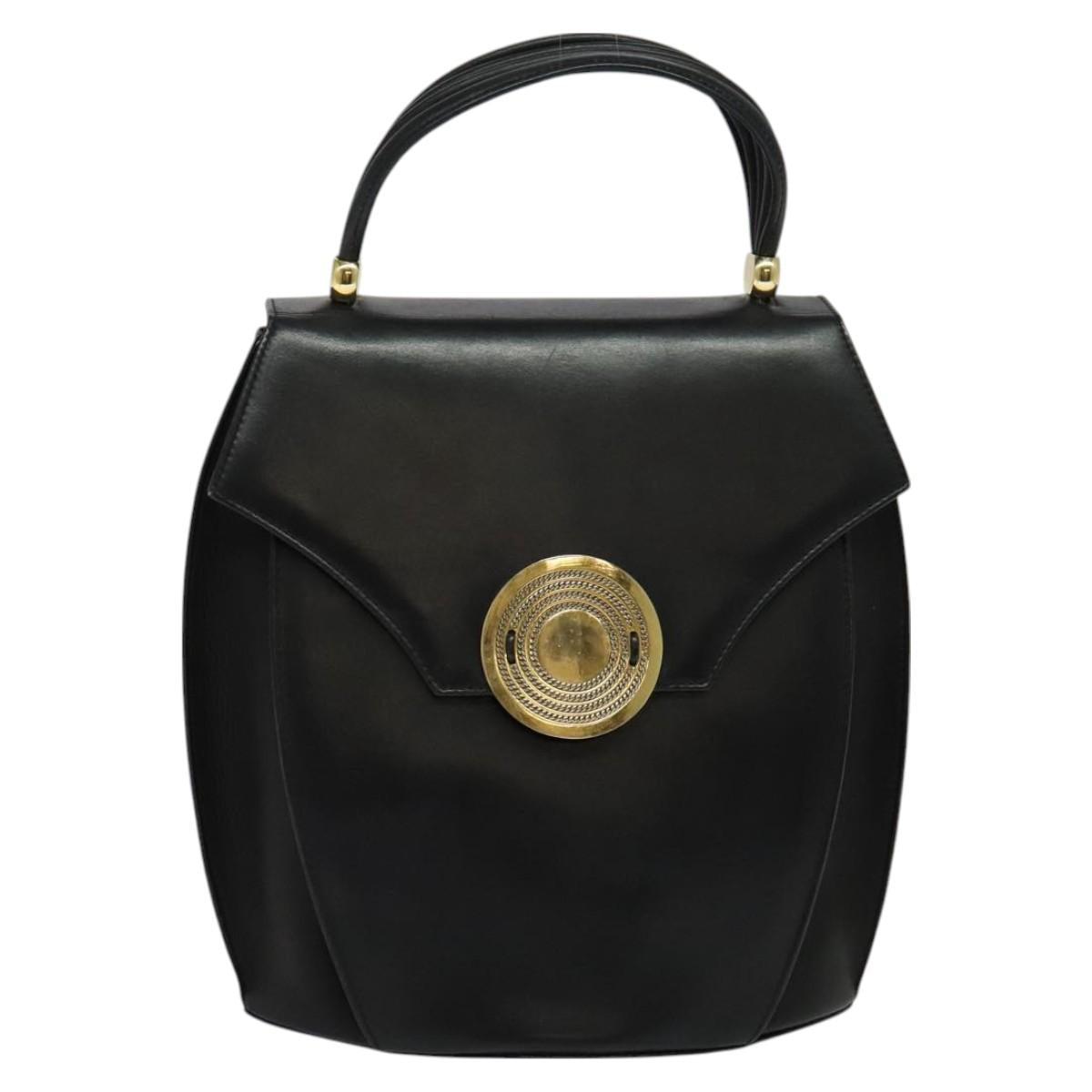 BALLY Hand Bag Leather Black Gold Auth BA2567